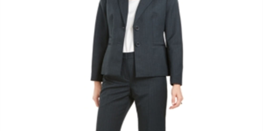 Le Suit Women's Notch Collar Hidden Pockets Two Button Blazer Navy Size 2 Petite