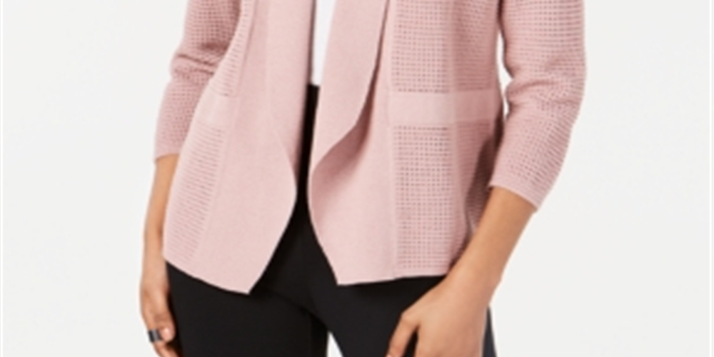 Alfani Women's Open-Knit Linen-Blend Cardigan  Pink Size M