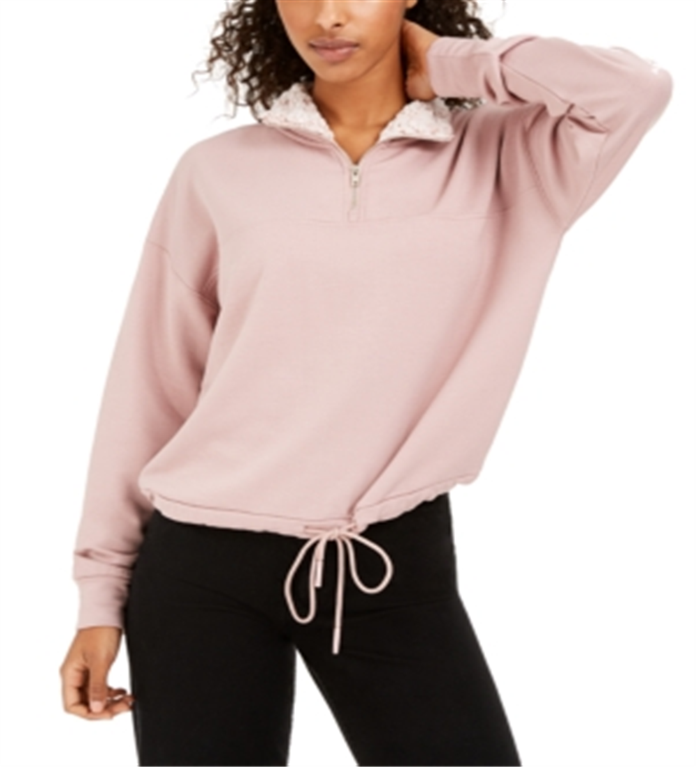Hippie Rose Junior's Sherpa Lined Quarter Zip Sweatshirt Pink Size Large