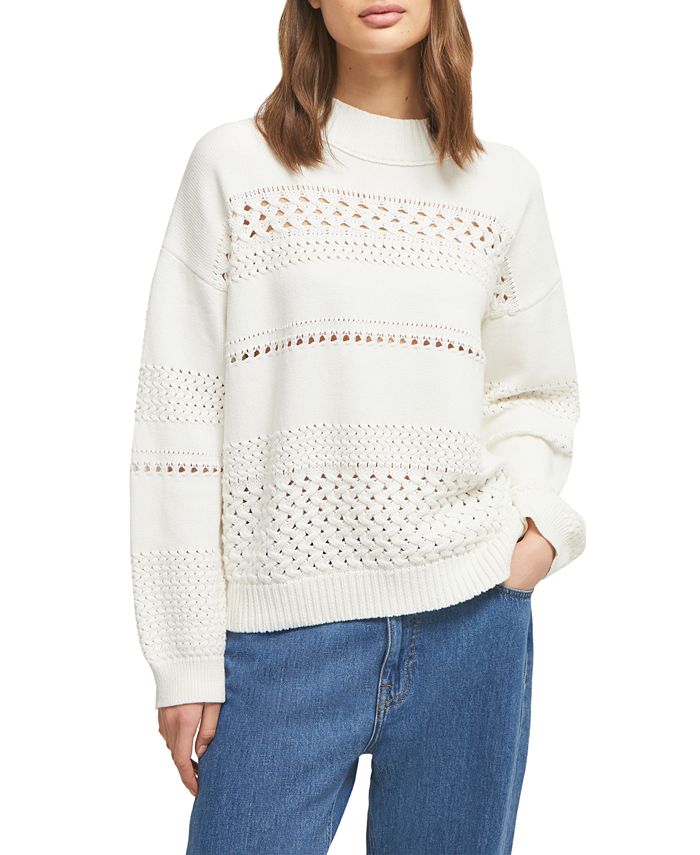 French Connection Women's Trista Pointelle Knit Pullover White Size Medium