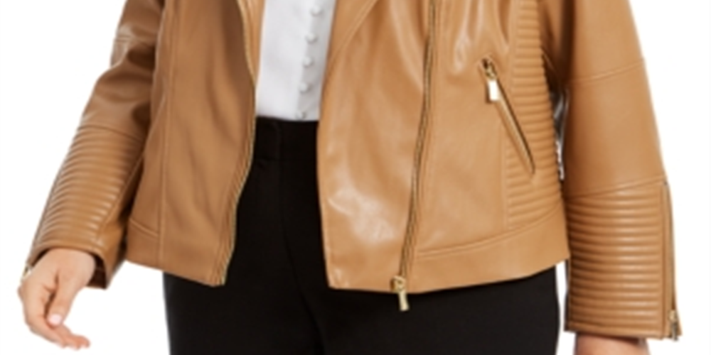 Calvin Klein Women's SeaFaux Leather Moto Jacket Brown Size 0X