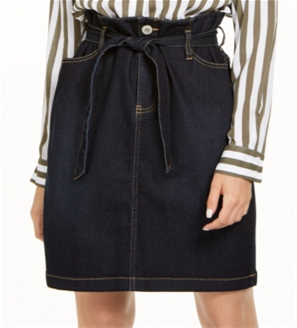 INC International Concepts Women's Paperbag Waist Denim Skirt Blue Size 6