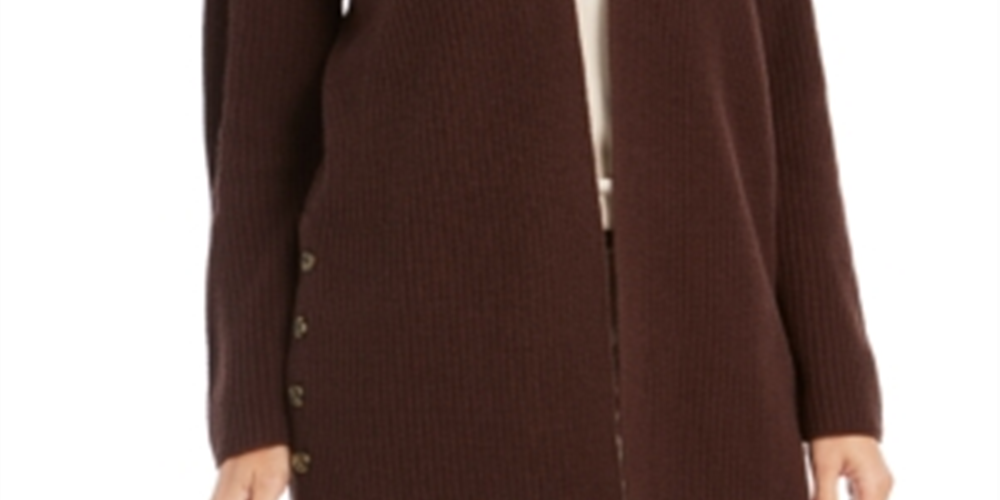 Style & Co Women's Button Side Oversized Cardigan Rich Truffle Sweter Brown Size Small
