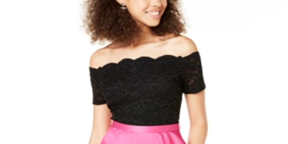 City Studios Junior's Off the Shoulder Fit & Flare Dress Pink Size 3