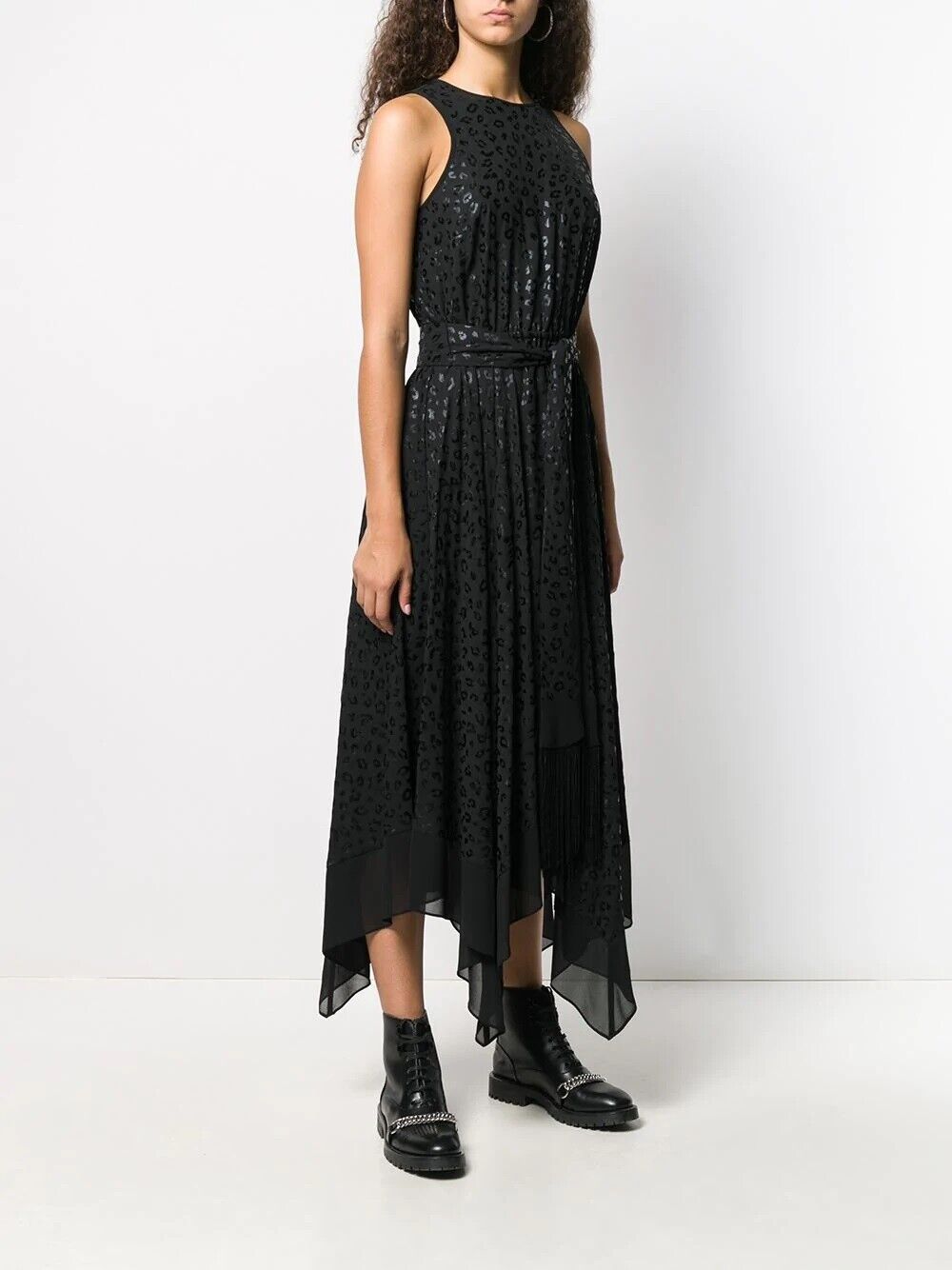 Michael Kors Women's Maxi Metallic Leopard Print Dress Black Size X-Small