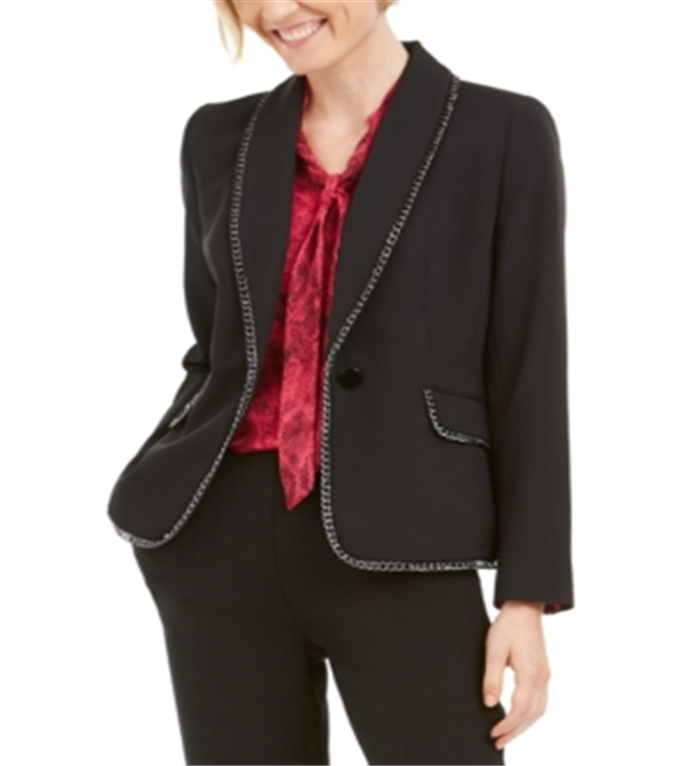 Kasper Women's Chain Trim One Button Jacket Black Size 10