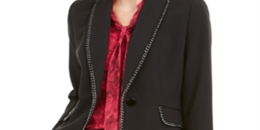 Kasper Women's Chain Trim One Button Jacket Black Size 10