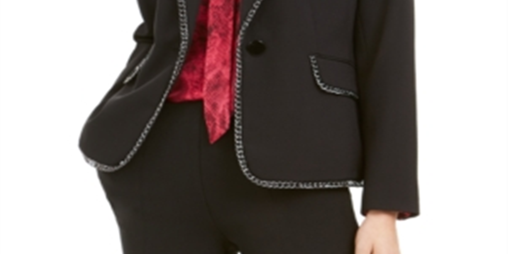 Kasper Women's Chain Trim One Button Jacket Black Size 10