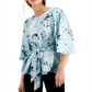 Alfani Women's Floral Print Tie Front Blouse Blue Size Medium