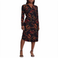 Ralph Lauren Women's Printed Cuffed Collared Tea Length Shirt Dress Black Size Small