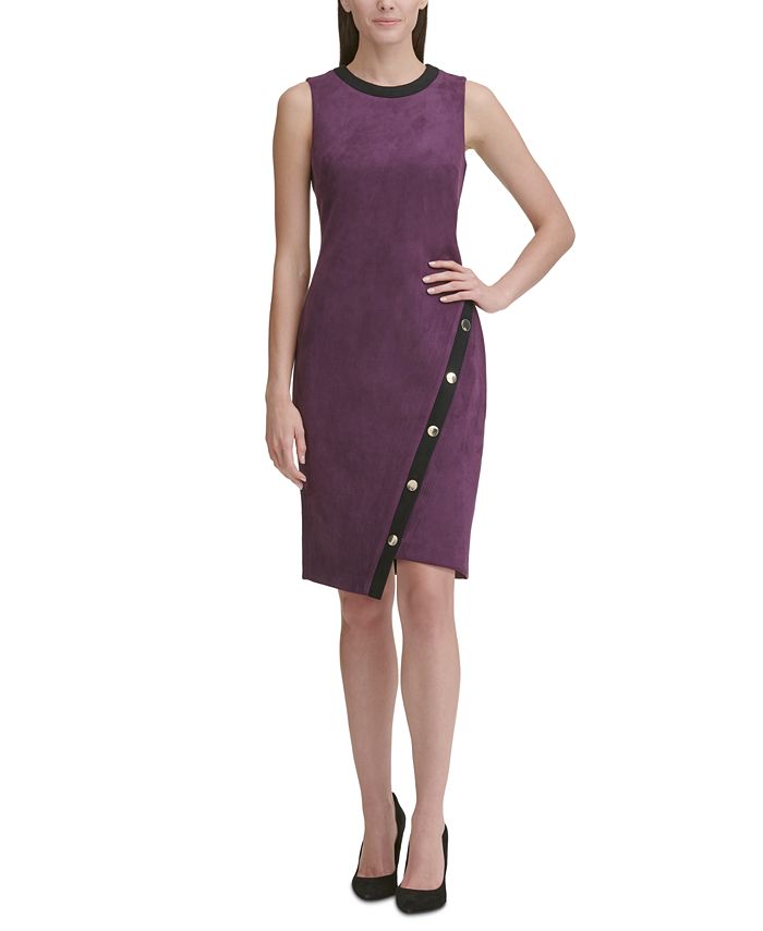 Tommy Hilfiger Women's Faux Suede Asymmetrical Sheath Dress Purple Size 4