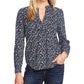 Vince Camuto Women's Long Sleeve Ditsy Vines Split Neck Blouse Blue Size Small