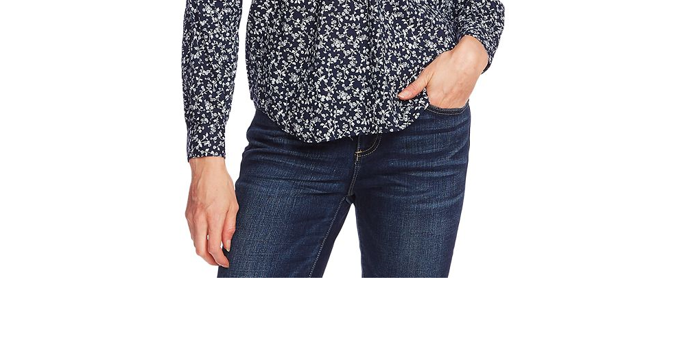 Vince Camuto Women's Long Sleeve Ditsy Vines Split Neck Blouse Blue Size Small