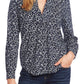 Vince Camuto Women's Long Sleeve Ditsy Vines Split Neck Blouse Blue Size Small