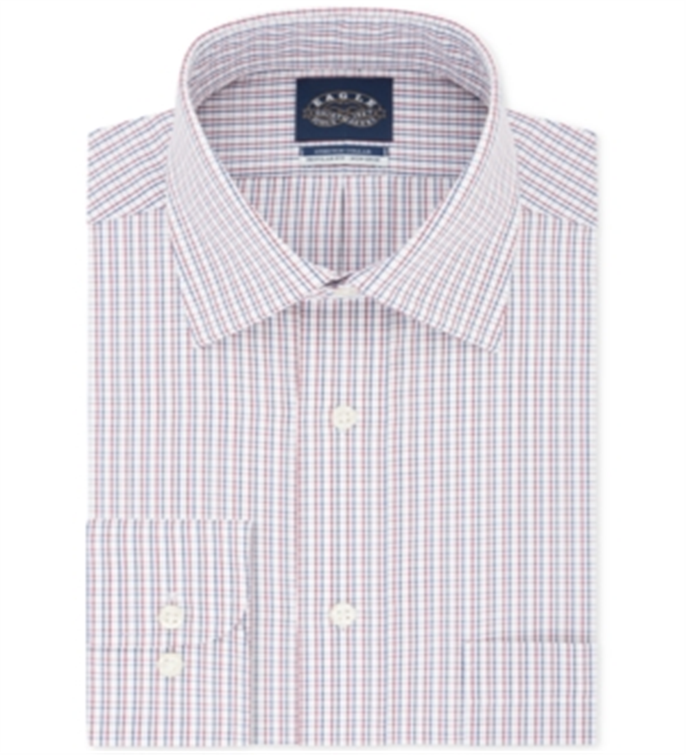 Eagle Men's Classic Regular Fit Non Iron Stretch Collar Check Dress Shirt Red Size 34X35