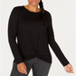 Ideology Women's Long Sleeve Jewel Neck T-Shirt Top Black Size X-Small