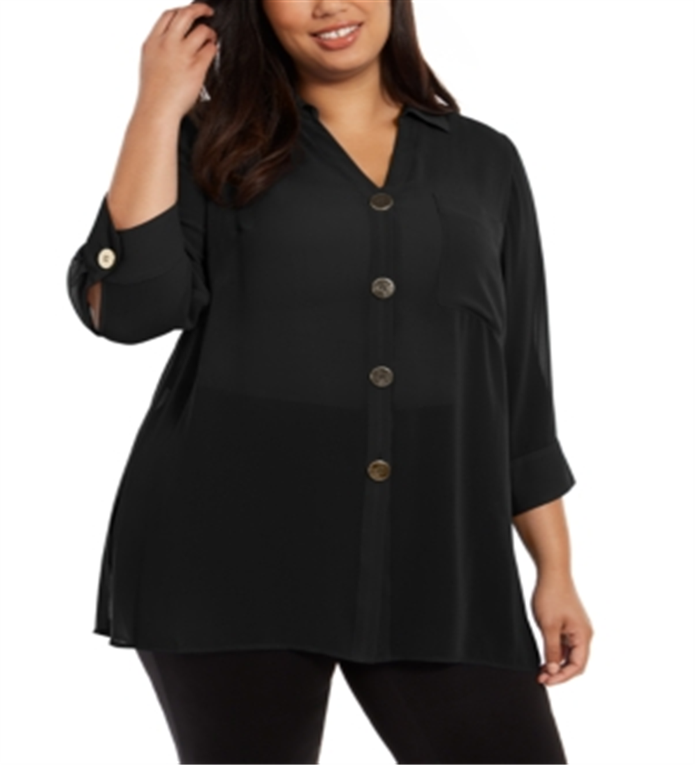 Alfani Women's Button Front Tunic Black Size 1X