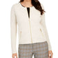 Charter Club Petite Zip-Front Quilted Sweater Brown Size Petite L
