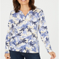Karen Scott Women's Printed Split Neck Top Blue Size Medium