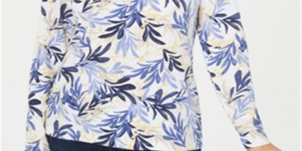 Karen Scott Women's Printed Split Neck Top Blue Size Medium