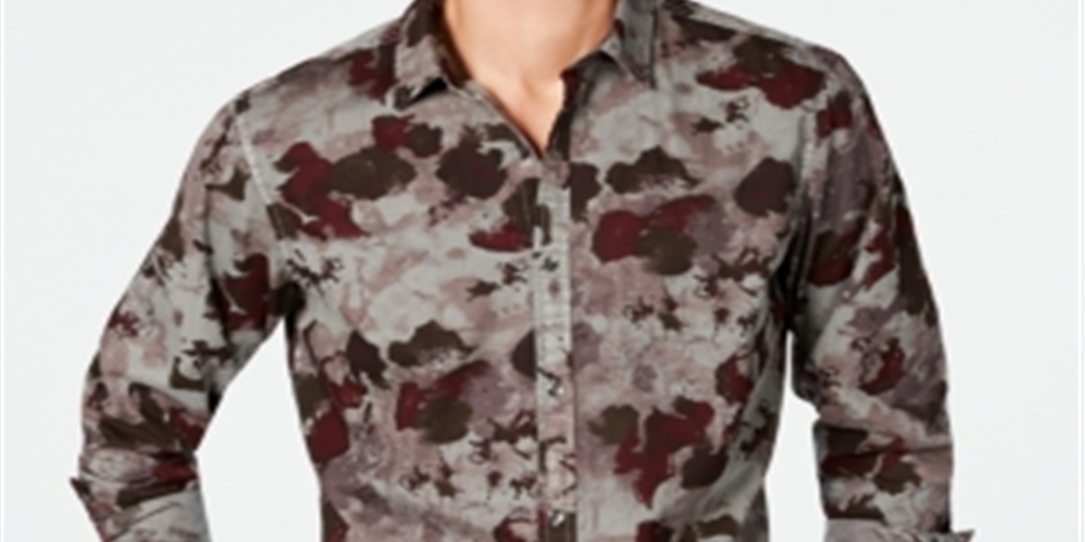 INC Men's Shirt Button Down Watercolor Camo Longsleeve Gray Size Small