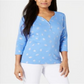 Karen Scott Women's Printed Henley Top Blue Size X-Small
