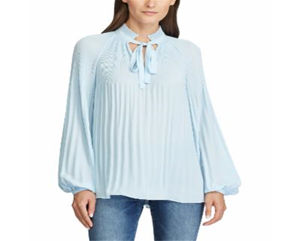 Ralph Lauren Women's Pleated Tie Neck Blouse Blue Size Medium