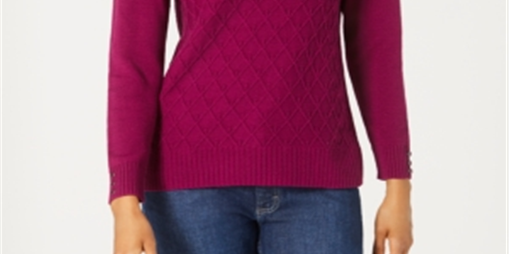 Karen Scott Women's Diamond Cable Knit Sweater Blue Size Small