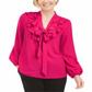 Kasper Women's Long Sleeve Tie Neck Blouse Pink Size Petite Medium