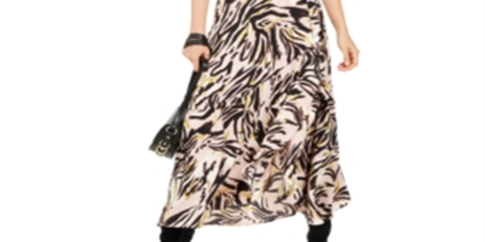 Bar III Women's Animal Print 3/4 Sleeve V Neck Maxi Wrap Dress Pink Size XXS