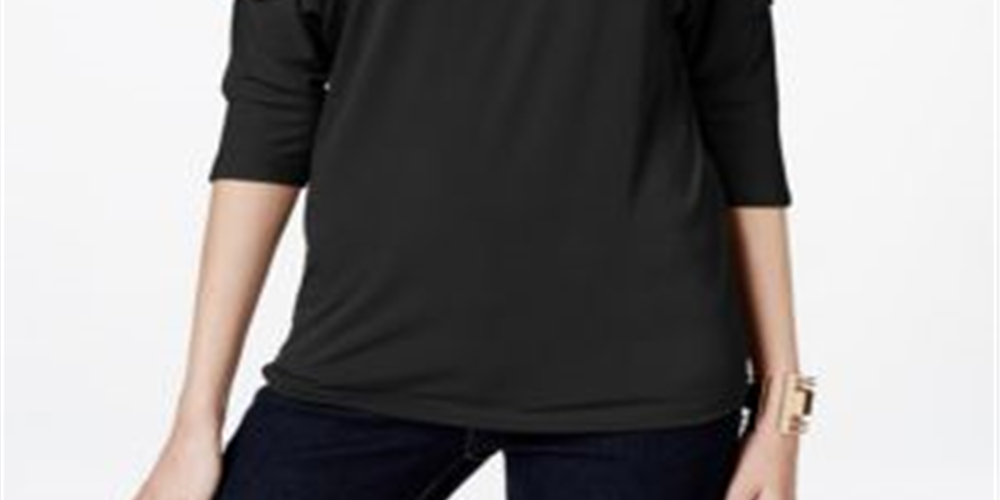INC International Concepts Women's Cold Shoulder Hardware Top Black Size Petite L