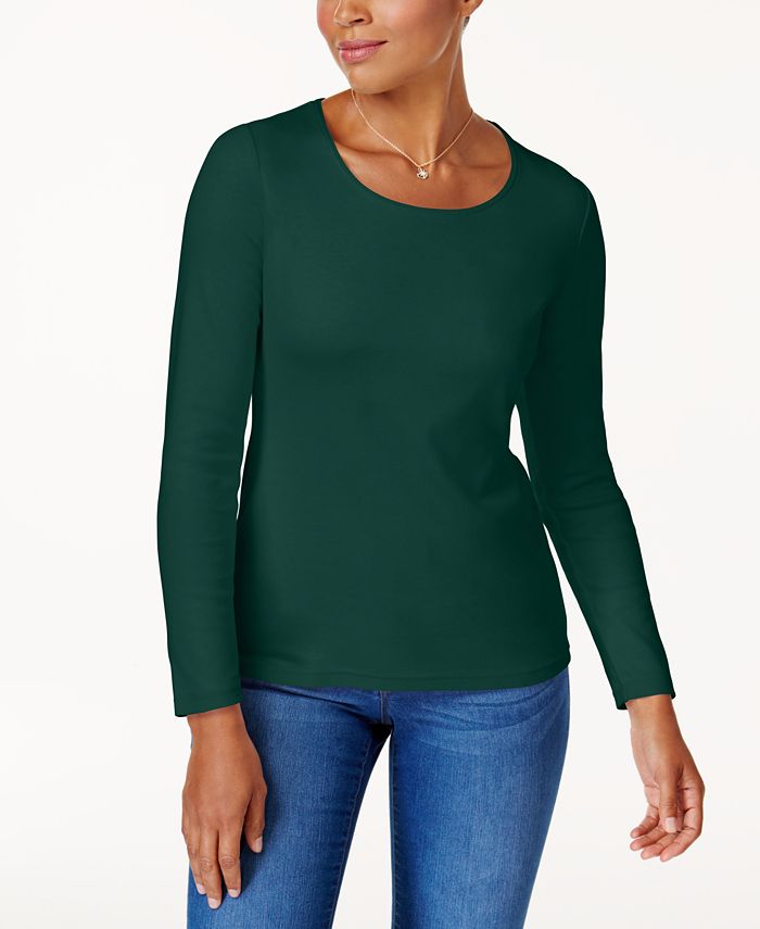 Karen Scott Women's Cotton Scoop Neck Top Blue Size Petite L