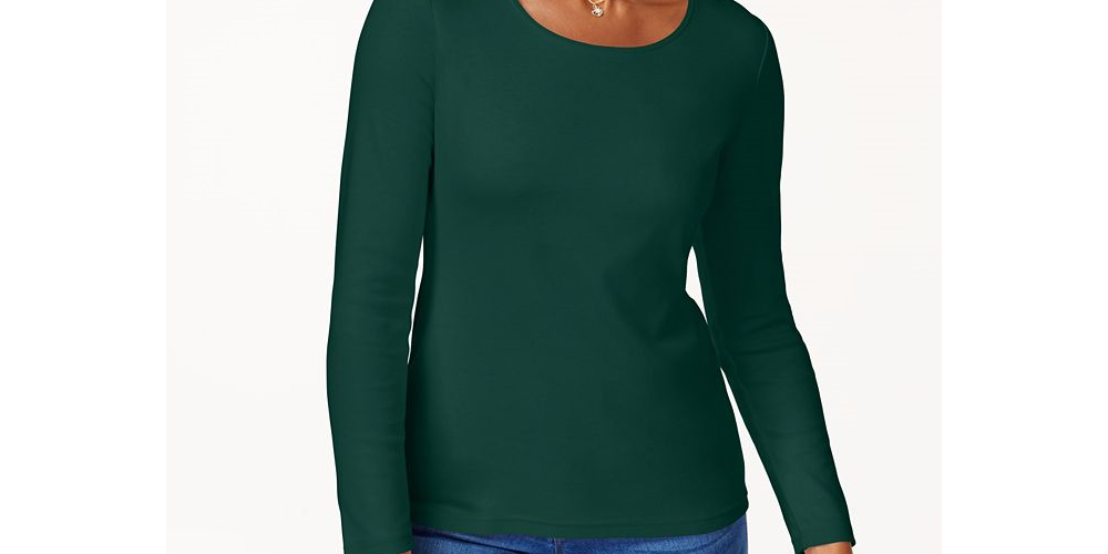 Karen Scott Women's Cotton Scoop Neck Top Blue Size Petite L
