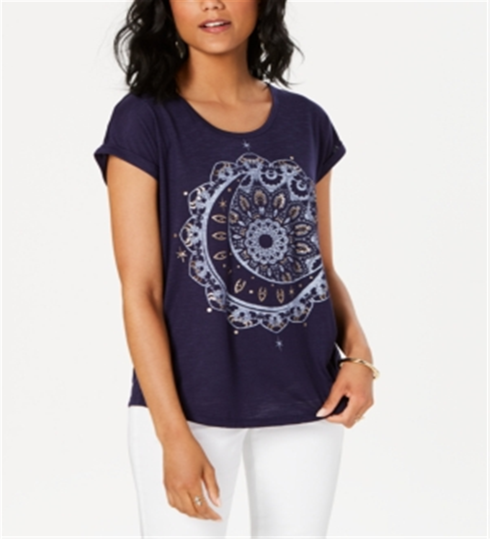 Style & Co Women's Graphic T-Shirt Blue Size Petite