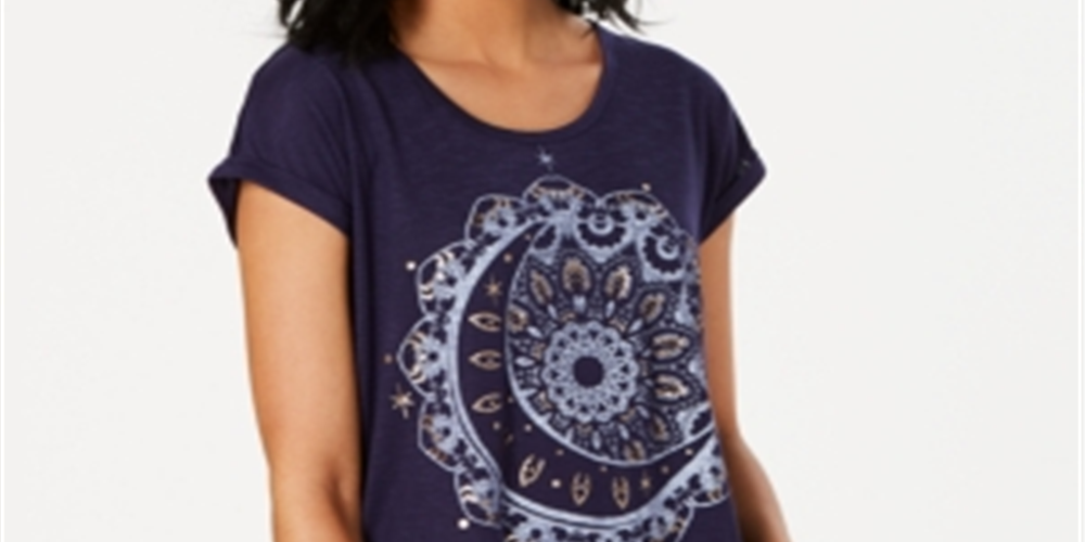 Style & Co Women's Graphic T-Shirt Blue Size Petite