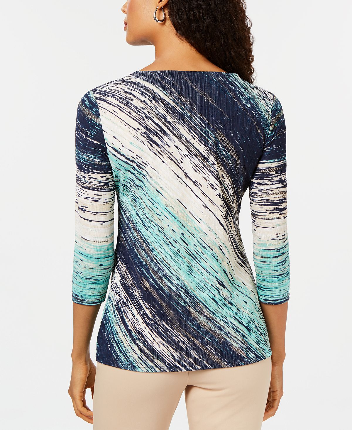 JM Collection Women's  Printed Asymmetric Top  Blue Size Large