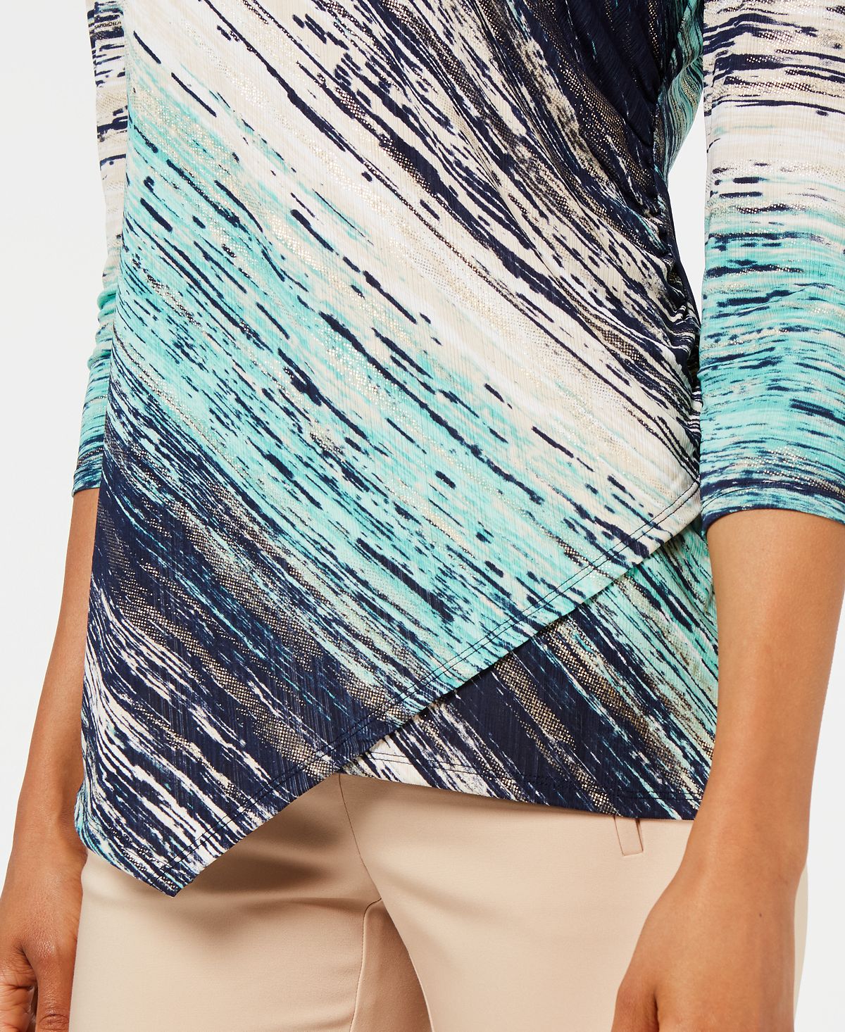 JM Collection Women's  Printed Asymmetric Top  Blue Size Large