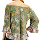 Style & Co Women's Off the Shoulder Printed Top Green Size Medium