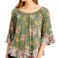 Style & Co Women's Off the Shoulder Printed Top Green Size Medium