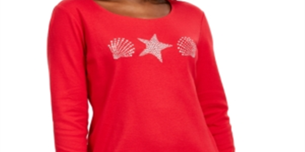 Karen Scott Women's Solid 3/4 Sleeve T-Shirt Top Red Size Petite X-Large