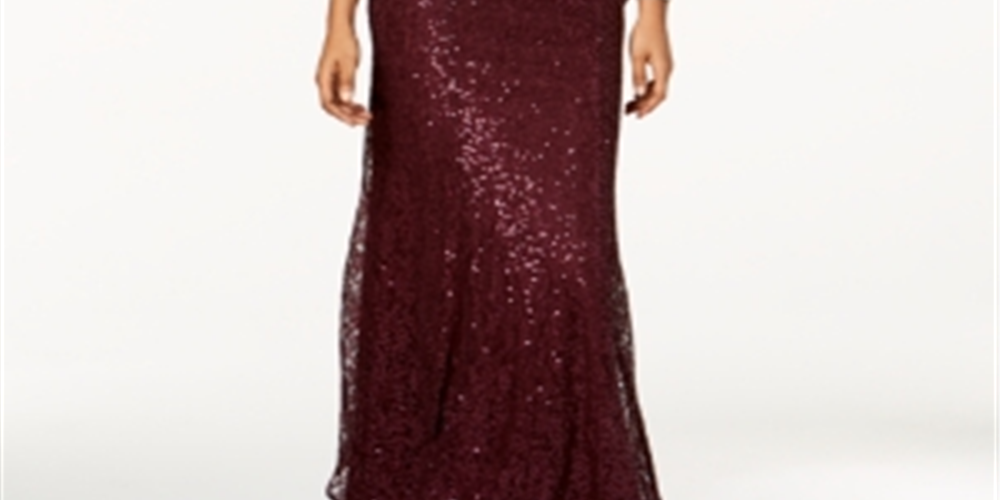 SL Fashions Women's Sequined Embellished Keyhole Full Length Sheath Formal Dress Purple Size 8 Petite