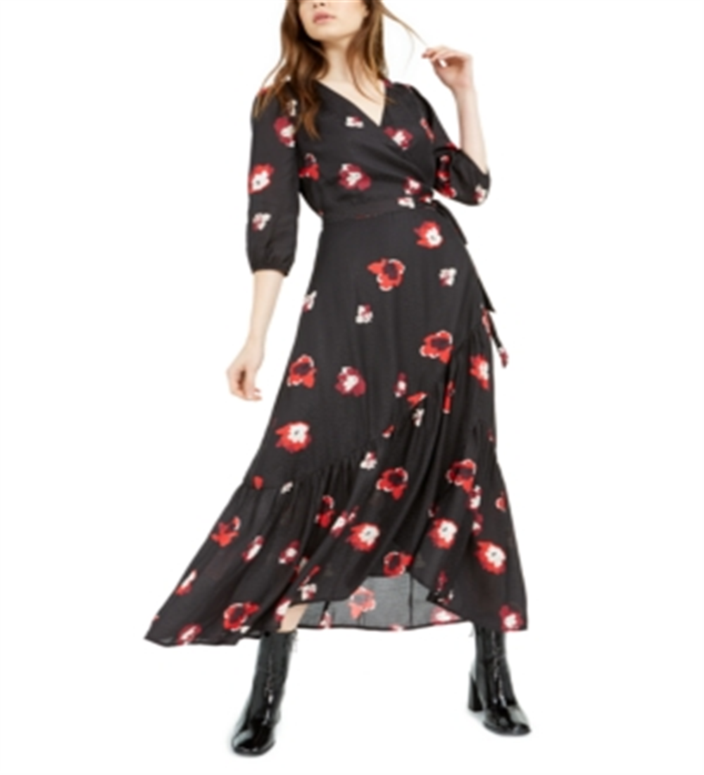 Bar Iii Printed Jacquard Wrap Maxi Dress Black Size L