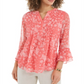 Charter Club Women's Printed Pintuck Ruffled-Sleeve Top  Red Size S