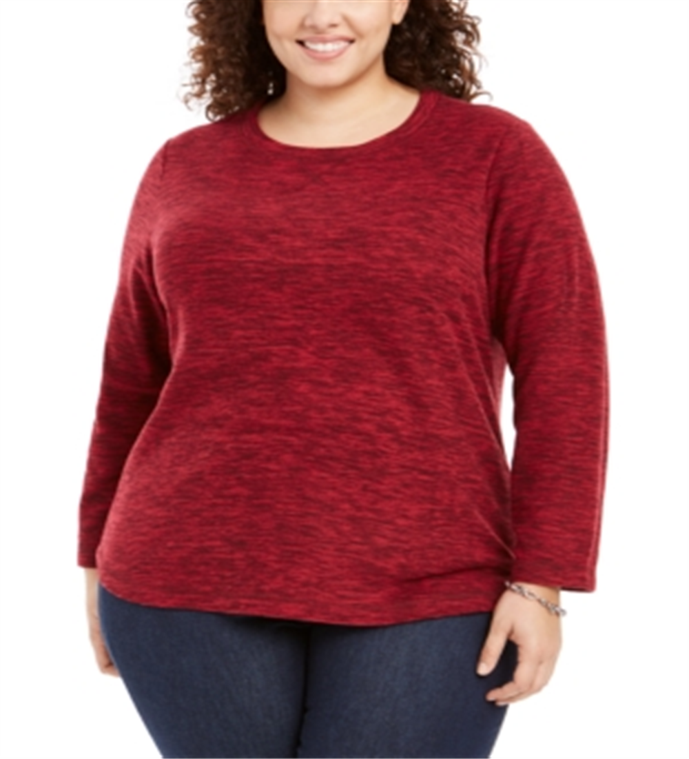 Karen Scott Women's Plus Marled Microfleece Top Red Size 2X