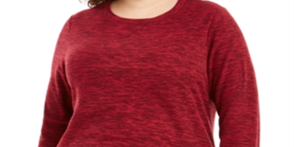 Karen Scott Women's Plus Marled Microfleece Top Red Size 2X