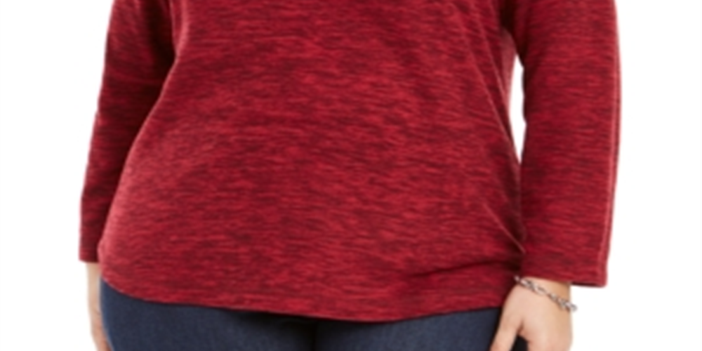 Karen Scott Women's Plus Marled Microfleece Top Red Size 2X