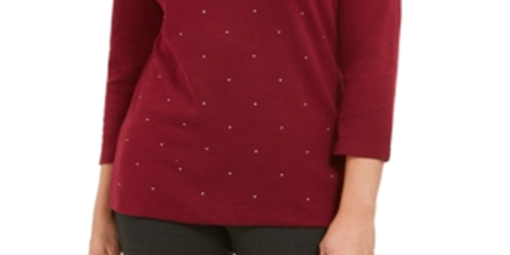 Karen Scott Women's Studded Top Red Size Petite