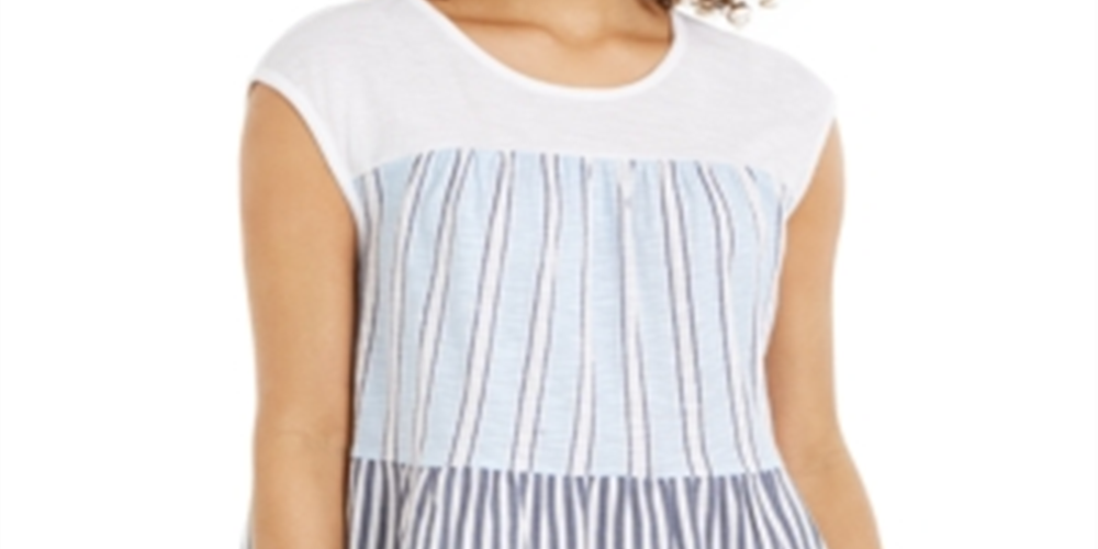 Style & Co Women's Cotton Tiered Top White Size Petite