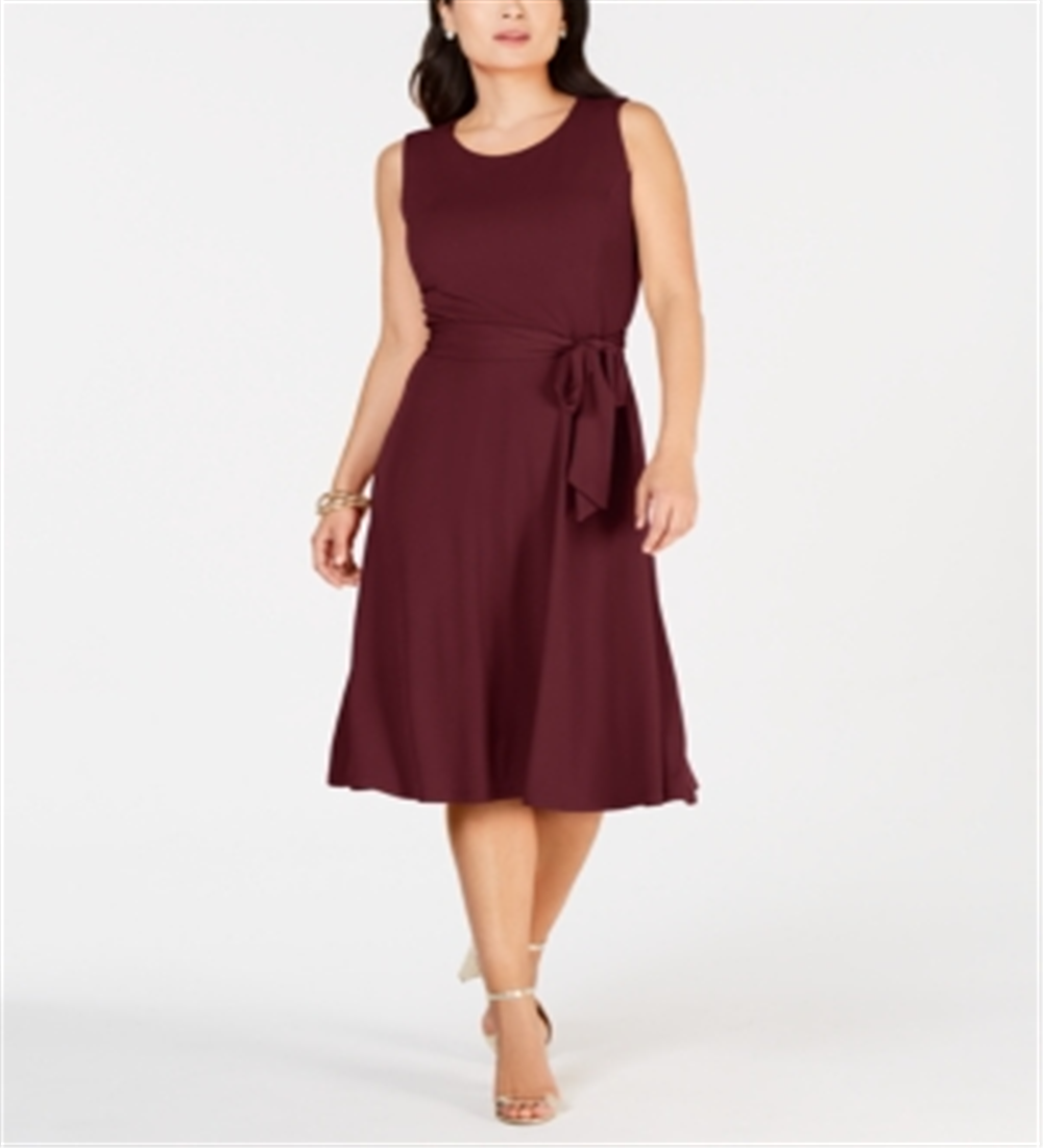Charter Club Women's Belted MIDI Dress Wine Size PP