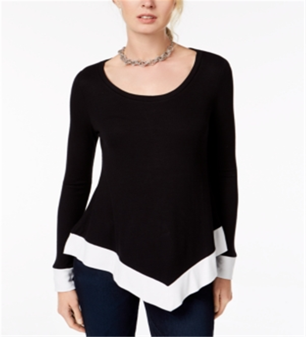 Inc Women's Petite Colorblocked Handkerchief Hem Top  - Deep Black Size Petite S